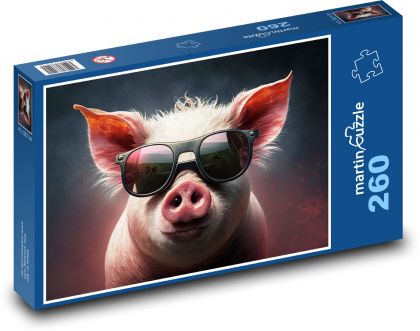 Prase - brýle, zvíře - Puzzle 260 dílků, rozměr 41x28,7 cm