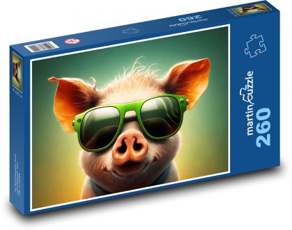 Świnia - zwierzę, okulary - Puzzle 260 elementów, rozmiar 41x28,7 cm