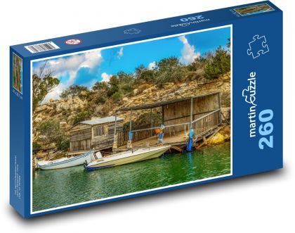 Rybářské lodě - chata, příroda - Puzzle 260 dílků, rozměr 41x28,7 cm
