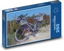 Staré jízdní kolo - dekorace, květiny Puzzle 260 - 41x28,7 cm
