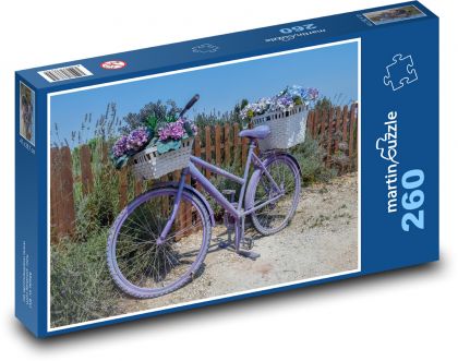 Stary rower - dekoracja, kwiaty - Puzzle 260 elementów, rozmiar 41x28,7 cm