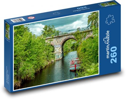 Výlet na lodi - most, krajina - Puzzle 260 dílků, rozměr 41x28,7 cm