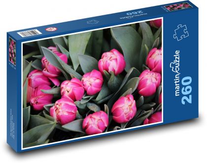 Pink tulips- flowers, bouquets - Puzzle 260 pieces, size 41x28.7 cm 