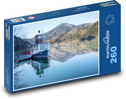 Lake - boat, mountains - Puzzle 260 pieces, size 41x28.7 cm 
