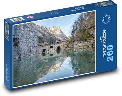 Vodní elektrárna - hory, Alpy - Puzzle 260 dílků, rozměr 41x28,7 cm
