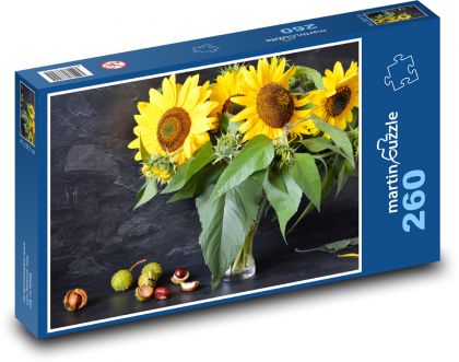 Slnečnice - gaštany, jeseň - Puzzle 260 dielikov, rozmer 41x28,7 cm