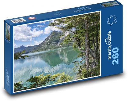 Jezero - hory, stromy - Puzzle 260 dílků, rozměr 41x28,7 cm