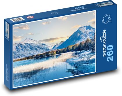 Zasněžené hory - zima, jezero - Puzzle 260 dílků, rozměr 41x28,7 cm
