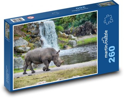 Nosorožec - vodopád, voľne žijúce živočíchy - Puzzle 260 dielikov, rozmer 41x28,7 cm