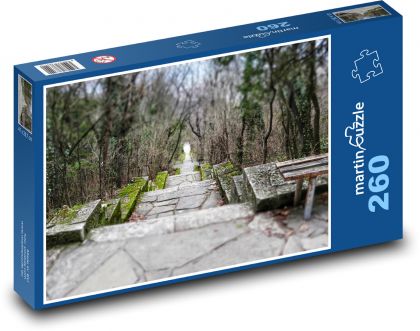 Lavičky - schody, stromy - puzzle 260 dílků