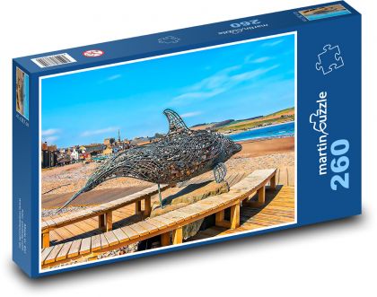 Rzeźba - kamienie, delfiny - Puzzle 260 elementów, rozmiar 41x28,7 cm