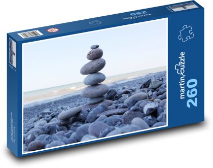 Kamienie - kopiec, morze - Puzzle 260 elementów, rozmiar 41x28,7 cm