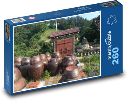 Ostrov Jeju - Korea, tradiční dům  - puzzle 260 dílků