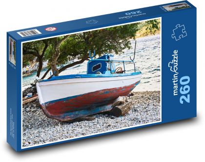 Řecko - loď, pláž - Puzzle 260 dílků, rozměr 41x28,7 cm