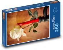 Bílá růže - květ, červená paprika Puzzle 260 dílků - 41 x 28,7 cm