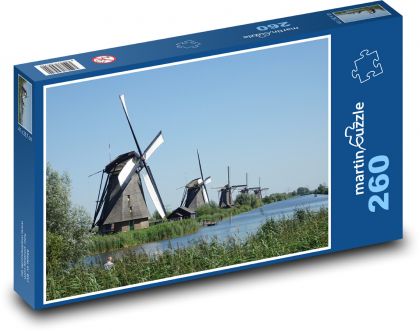 Holandské větrné mlýny - Kinderdijk, Holandsko - puzzle 260 dílků