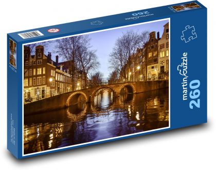 Amstrdam - kanały, Holandia - Puzzle 260 elementów, rozmiar 41x28,7 cm