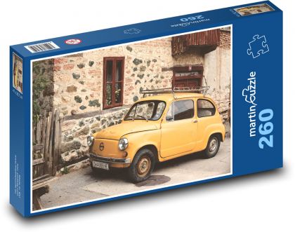 Samochód retro - żółty, dom - Puzzle 260 elementów, rozmiar 41x28,7 cm