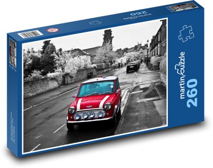 Rotes Auto - Schwarz-Weiß-Foto, Mini Cooper - Puzzle - 260 Teile