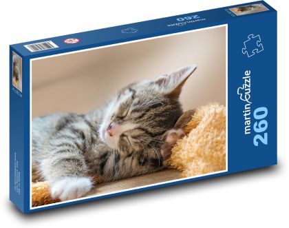 Spiaca mačka - kuriatko, zviera - Puzzle 260 dielikov, rozmer 41x28,7 cm