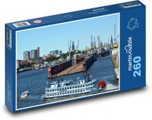 Jeřáby na lodi v přístavu Puzzle 260 - 41x28,7 cm