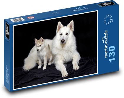 Weißer Schweizer Schäferhund und Welpe - Puzzle - 130 Teile