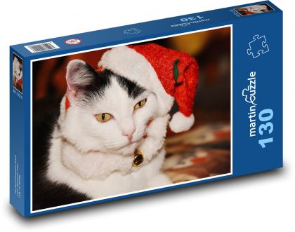 Cat in Santa Hat - Puzzle 130 pieces, size 28.7x20 cm 