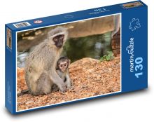 Małpa z dzieckiem na łonie natury Puzzle 130 elementów - 28,7x20 cm