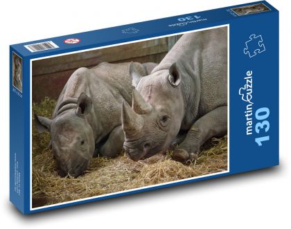 Nashörner ruhen auf Stroh - Puzzle - 130 Teile