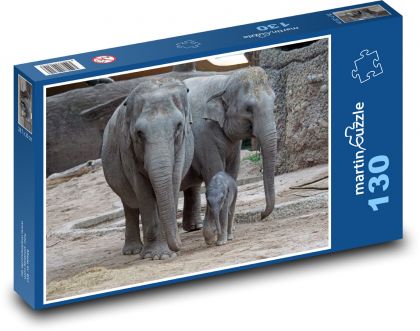 Elefantenfamilie im Zoo - Puzzle - 130 Teile