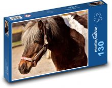Hnědý kůň s bílými skvrnami ve výběhu Puzzle 130 - 28,7x20 cm