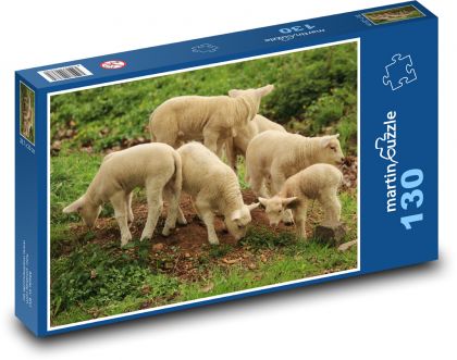 Malé jahňatá na pastve - Puzzle 130 dielikov, rozmer 28,7x20 cm 