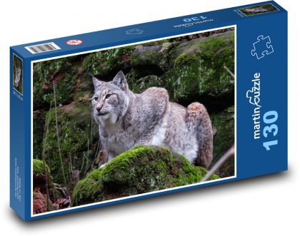Przyczajony ryś - Puzzle 130 elementów, rozmiar 28,7x20 cm