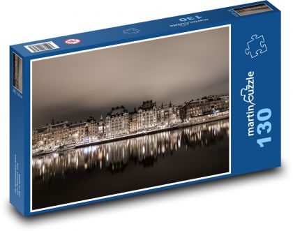 Nocna panorama Sztokholmu - Puzzle 130 elementów, rozmiar 28,7x20 cm