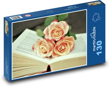 Růže, kniha - Puzzle 130 dílků, rozměr 28,7x20 cm