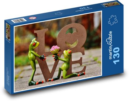 Falling in love frogs with the inscription LOVE - Puzzle 130 pieces, size 28.7x20 cm 