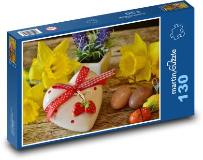 Serce - żółte żonkile - Puzzle 130 elementów, rozmiar 28,7x20 cm