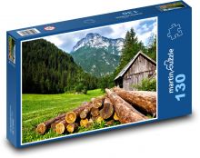 Berglandschaft, Holzhaus Puzzle 130 Teile - 28,7x20 cm