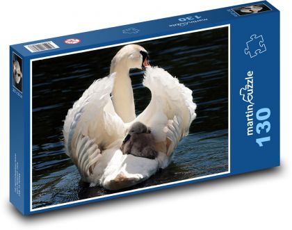 Biela labuť s mláďaťom - Puzzle 130 dielikov, rozmer 28,7x20 cm 