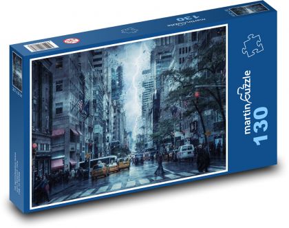 Miasto, ulica, burza - Puzzle 130 elementów, rozmiar 28,7x20 cm