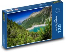 Rakousko - vodní nádrž, alpy Puzzle 130 dílků - 28,7 x 20 cm