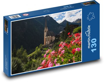 Rakousko - Alpy, kostel - Puzzle 130 dílků, rozměr 28,7x20 cm