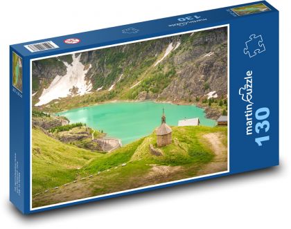 Bergkapelle an einem See in den Alpen - Puzzle - 130 Teile