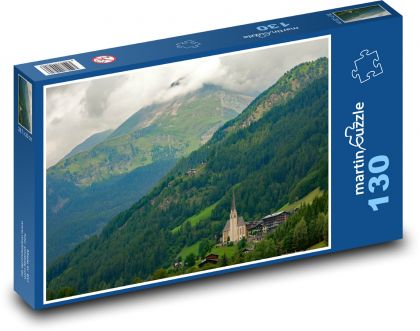 Rakousko - Alpy, kostel v horách - Puzzle 130 dílků, rozměr 28,7x20 cm
