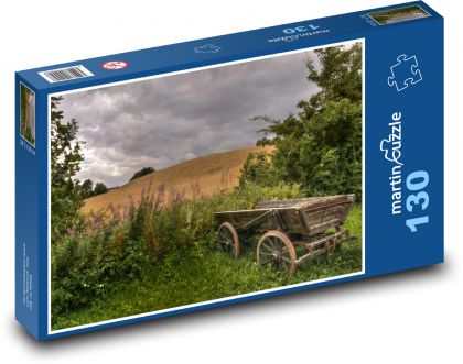 Vidiecka krajina s dreveným autom - Puzzle 130 dielikov, rozmer 28,7x20 cm 
