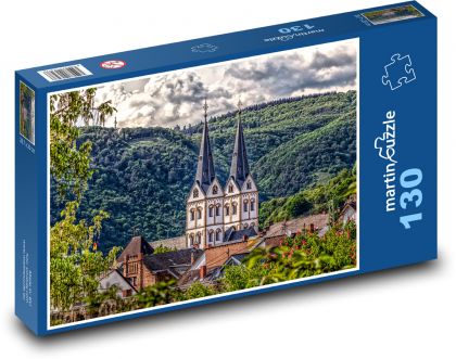 Německo, kostel, les - Puzzle 130 dílků, rozměr 28,7x20 cm