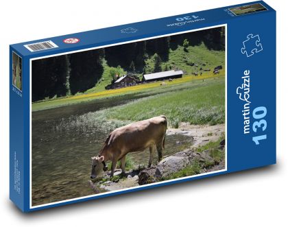 Zvířata, kráva, Alpy - Puzzle 130 dílků, rozměr 28,7x20 cm