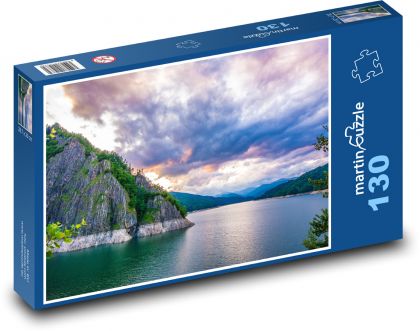 Wschód słońca nad jeziorem - Puzzle 130 elementów, rozmiar 28,7x20 cm