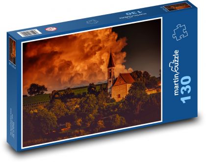 Kaiserstuhl, Abendlandschaft mit Kirche - Puzzle - 130 Teile