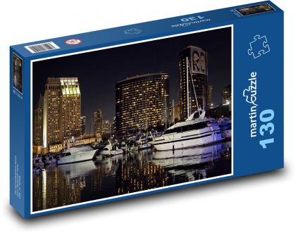 Přístav v noci San Diego  - puzzle 130 dílků